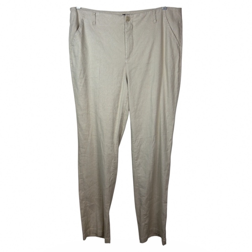 NYDJ Lift Tuck Linen Blend Pants Womens 12 Beige Straight Leg Career Casual NWOT